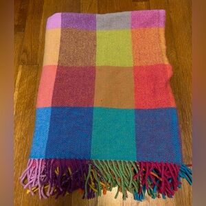 Avoca The Mill Plaid Scarf 100% Lambs Wool Made In Ireland Pink Blue 34x54